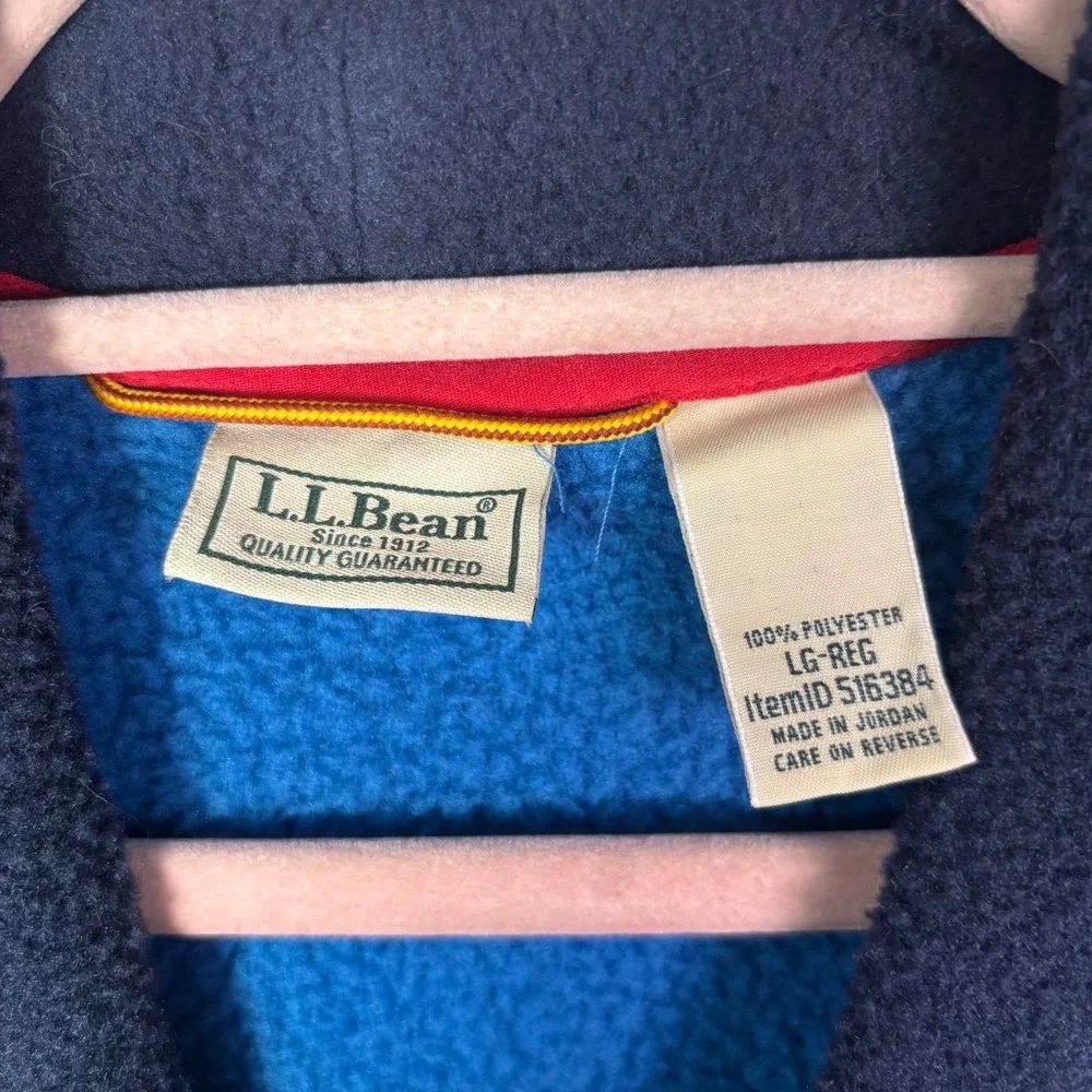 LL Bean Fleece Robe Men Large Blue Colorblock Belted Loungewear